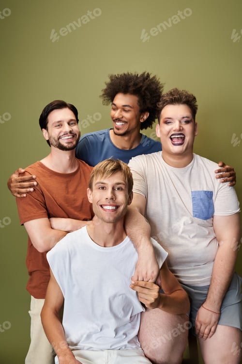 Preview: Vibrant queer celebration featuring diverse friends showcasing pride and joy together