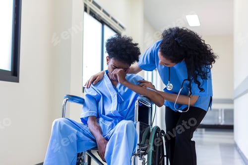 Preview: Patients sitting on wheelchairs have depression. Man patient in a wheelchair is discouraged