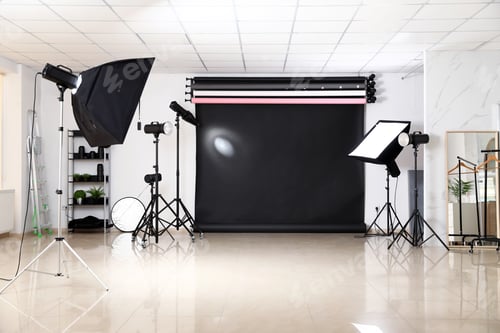 Preview: Photo studio interior with set of professional equipment