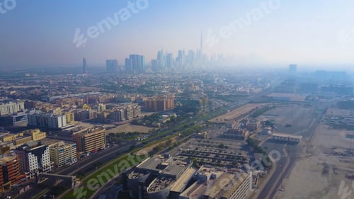 Preview: Aerial view from Dubai. Futuristic aerial view of residential skyscrapers in the Dubai Marina walk