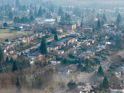 Preview: Aerial View Of Suburban Burnaby Neighborhood In Misty Morning Light, Canada
