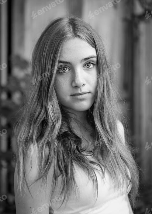 Preview: Black and white portrait of a teenage generation z girl