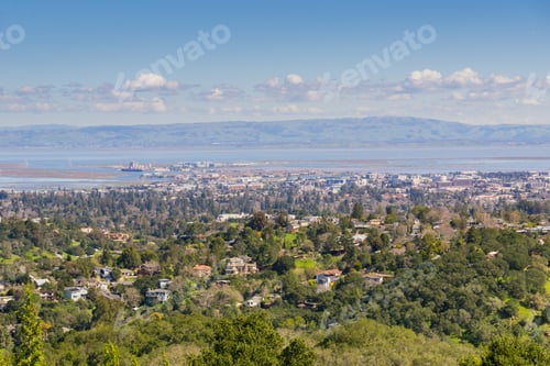 Preview: Aerial view of Redwood City, Silicon Valley, San Francisco bay, California