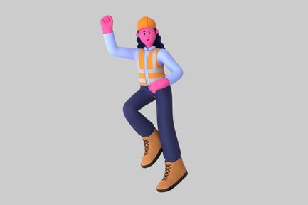 Preview: Cartoon Construction Worker in Action Pose