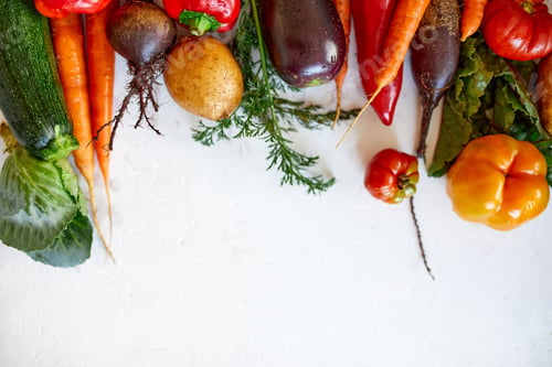 Preview: Flat lay of assortment of fresh vegetables, bio healthy, organic food