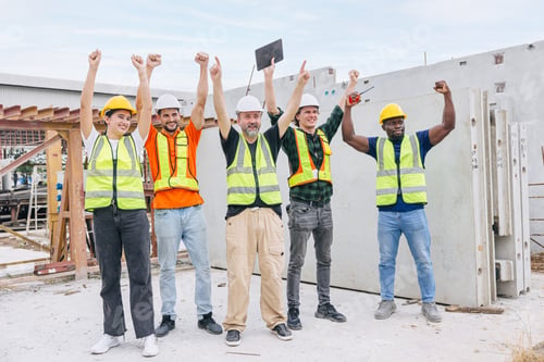 Preview: Group of workers teamwork in construction industrial Happy cheerful Industrial