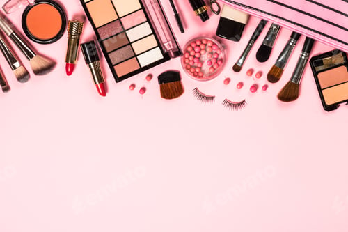 Preview: Makeup professional cosmetics on pink background