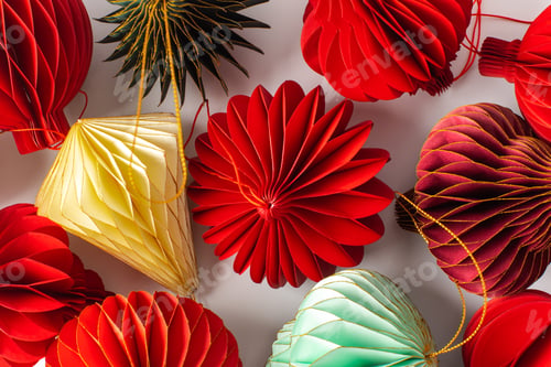 Preview: Bright paper Christmas tree decorations. Stylish Christmas decorations.
