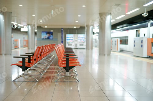 Preview: Rows of vacany steel seats for the passengers inside the subway station.