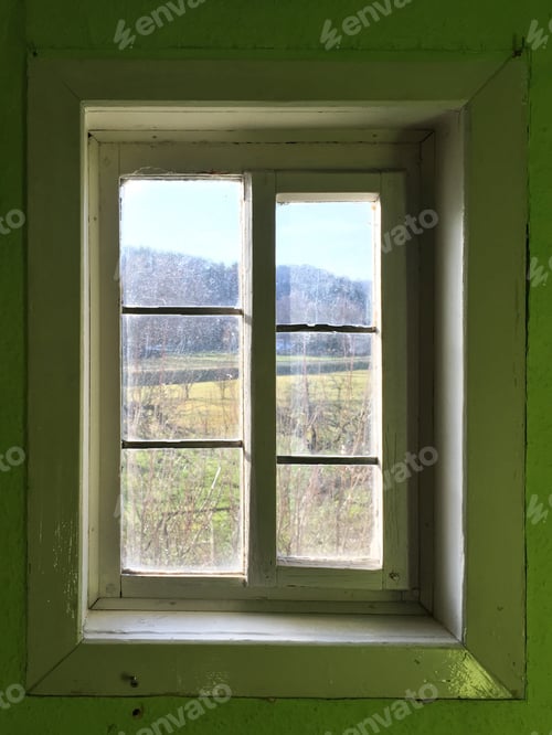 Preview: Old Window Frame In Green Wall