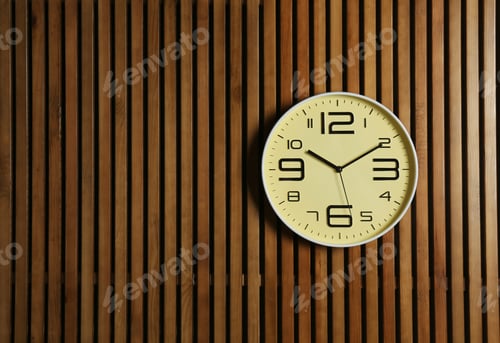 Preview: Stylish clock and space for text on wooden background. Time management