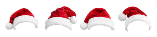 Preview: Set of red Santa hats on white background. Banner design