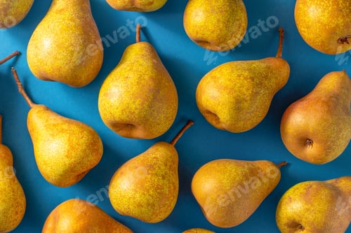 Preview: Pears on a wooden background. Fruit harvest. Autumn still life. Pear variety Bera Conference.