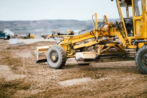 Preview: Industrial road construction site, highway building. Heavy duty machinery working on site