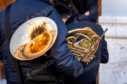 Preview: Wind instrument music band making music on the street.