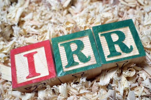 Preview: Internal Rate of Return (IRR) acronym arranged with wooden blocks