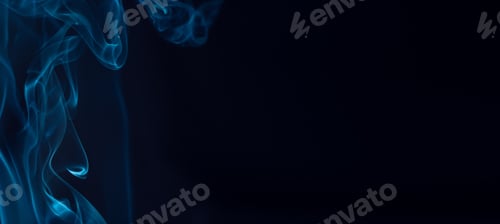 Preview: Creative background partially blurred image, horizontal dark blue banner with puffs of neon blue