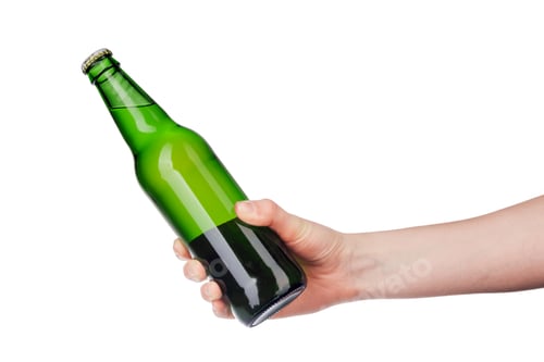 Preview: Hand holding a beer bottle without label isolated on white background