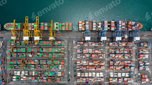 Preview: Aerial top view container ship global business logistic transportation import export container box.