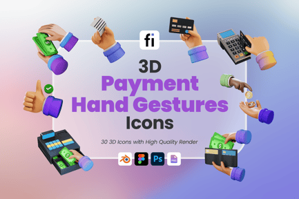 Preview: 3D Payment and Hand Gesture Icons