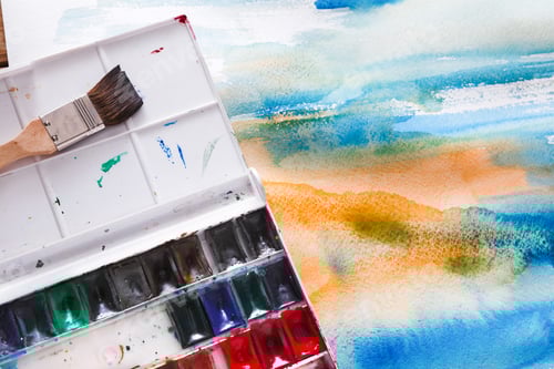 Preview: Watercolor Brush with Blue and Orange Paint