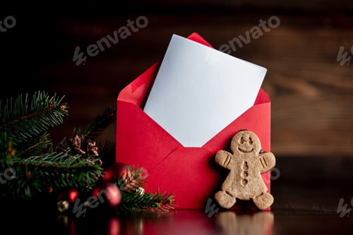 Preview: Gingerbread man and Christmas tree with red envelope