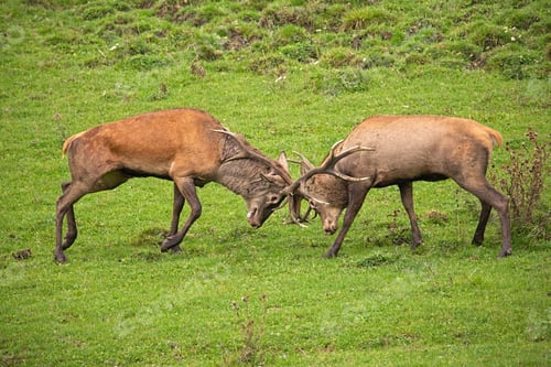 Preview: Red deer, cervus elaphus, fight during the rut
