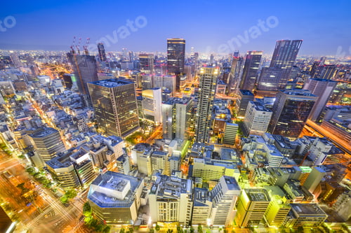 Preview: Osaka, Japan Cityscape Aerial View In Umeda District.