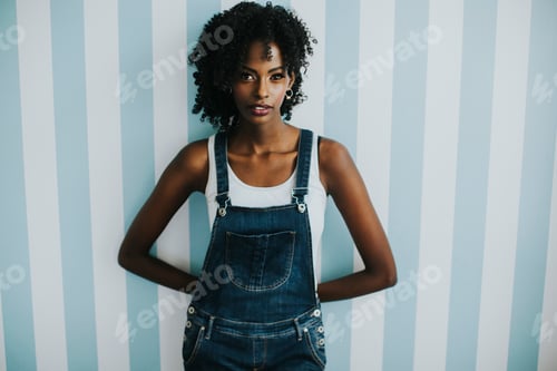 Preview: Pretty african american woman posing in jeans trousers
