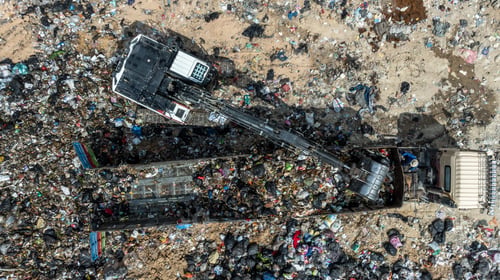 Preview: Garbage dump pile in trash dump or landfill, Landfill with waste disposal, Garbage truck.