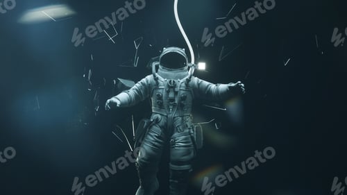 Preview: Astronaut is falling down in the outer space with broken mirrors