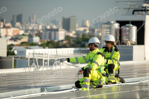 Preview: Engineering team installing and inspecting rooftop solar panels