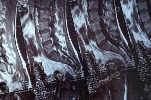 Preview: MRI or magnetic resonance imaging of the human spine. Close-up
