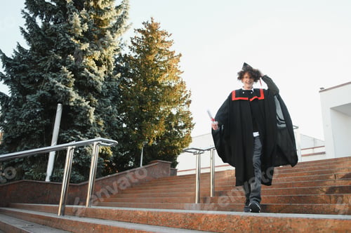 Preview: Excited male student in mantle scream graduate from university finish course studying.