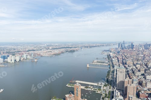 Vista previa: vista aérea de los edificios de Nueva York y el océano Atlántico, EE. UU.