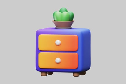 Preview: Cartoon nightstand with potted plant