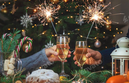 Preview: Champagne on the Christmas table. Selective focus.