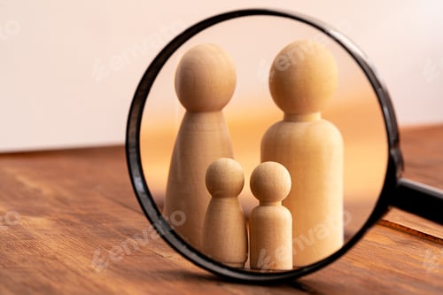 Preview: Small wooden figures of family members. Family relationship symbol