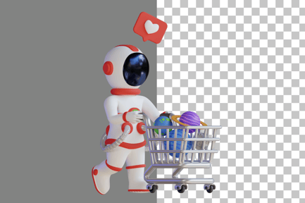 Preview: Astronaut Push Trolley With Planet 3D Illustration