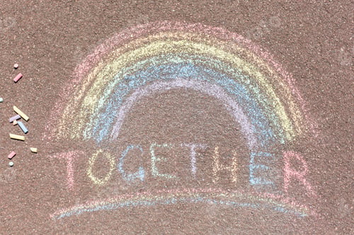 Preview: Rainbow painted with chalk on a pavement, symbol of lgbt