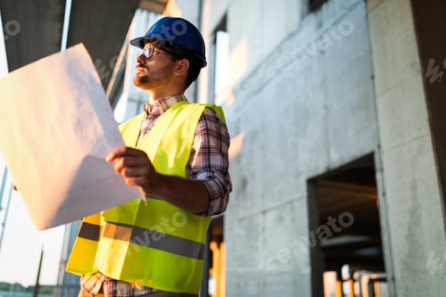 Preview: Picture of construction site engineer looking at plan