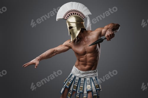 Preview: Combative greek warrior from past dressed in plumed helmet