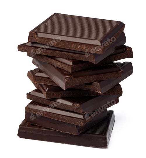 Preview: Small dark chocolate pieces isolated on white background