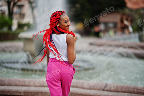 Preview: Fashionable african american girl red dreads