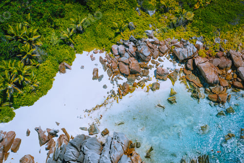 Preview: Anse Marron beach, Seychelles - tropical hidden secret beach.White sand beach with pure transparent