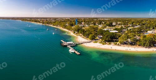 Preview: Aerial view of Bongaree Jetty on Bribie Island, Sunshine Coast,