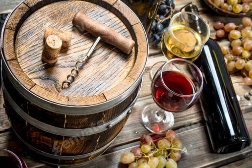 Preview: Wine background. White and red wine in glasses.