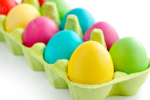 Preview: Colorful Easter Eggs in Green Carton Close-Up