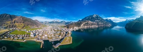 Preview: Panoramic drone view of Brunnen and Ingenbohl, Switzerland
