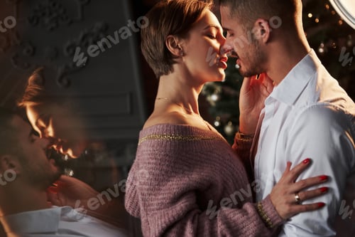 Preview: Closeness of the guy and girl in luxury wear that dancing and flirting